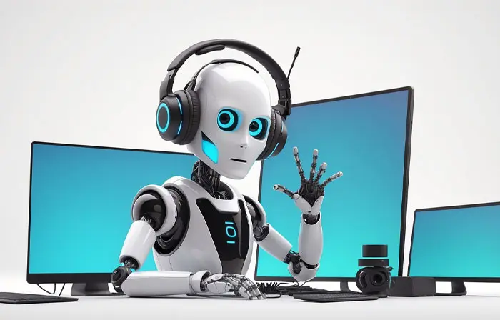 Robot Using Computer AI Technology 3D Character Illustration